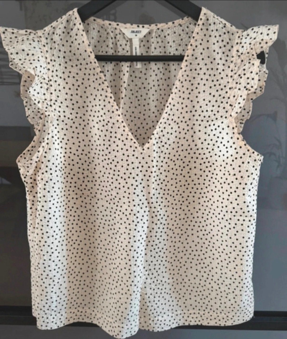 Object blouse met stippen en ruches maat 38, Maat 38/40 (M), Wit, Ophalen of Verzenden, Zo goed als nieuw