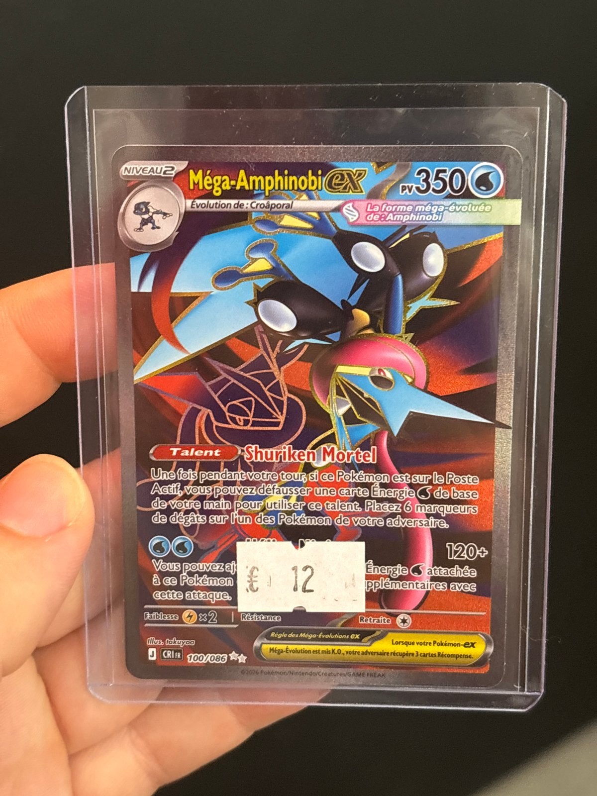Pokémon Kaart: Mega-greninja EX 100/108 (Frans), Hobby en Vrije tijd, Ophalen of Verzenden, Zo goed als nieuw, Losse kaart