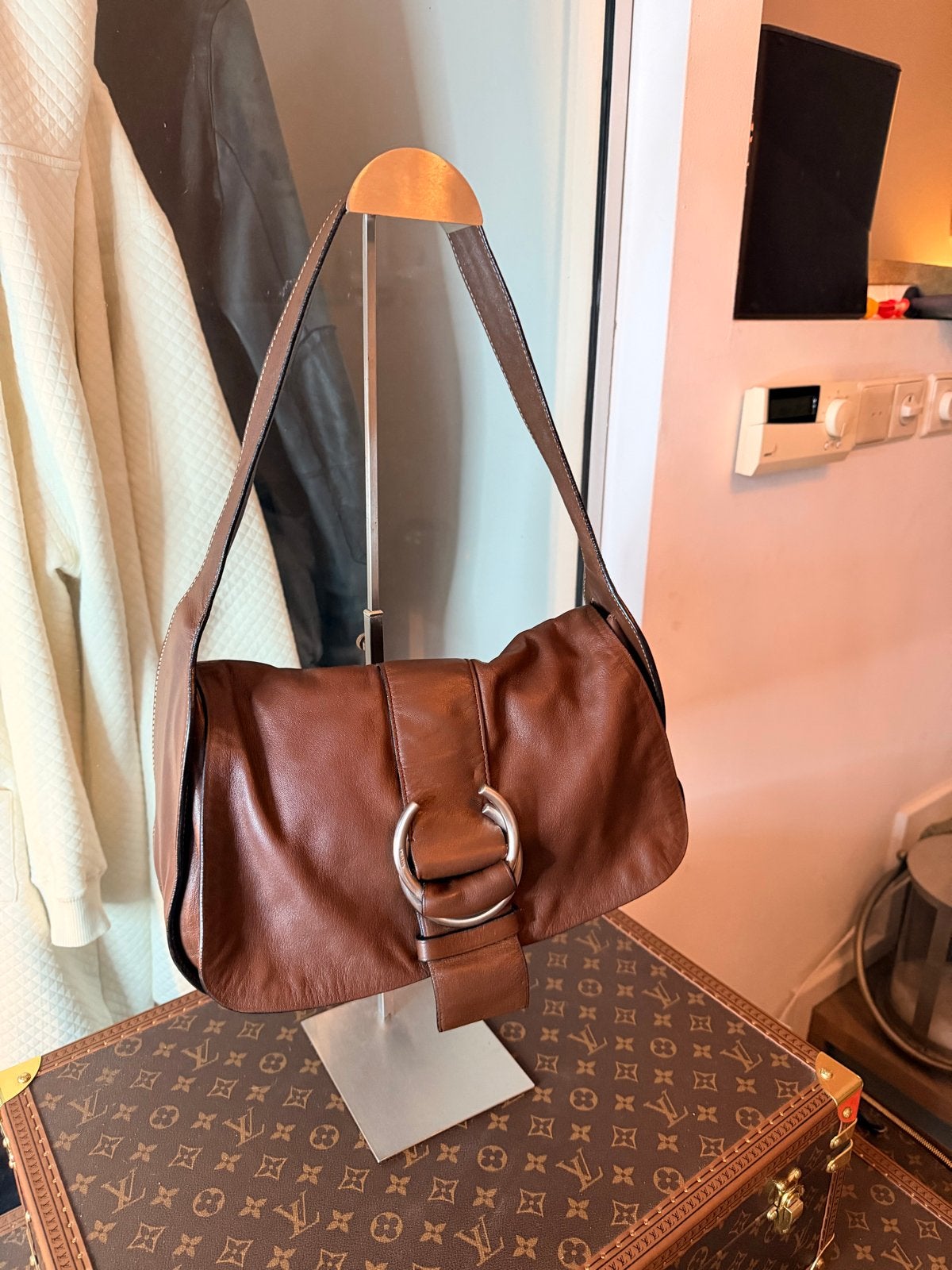 Prada Nappa Zenith Schoudertas - Vintage Bruin Zacht Leer, Ophalen of Verzenden, Gebruikt, Bruin, Schoudertasje