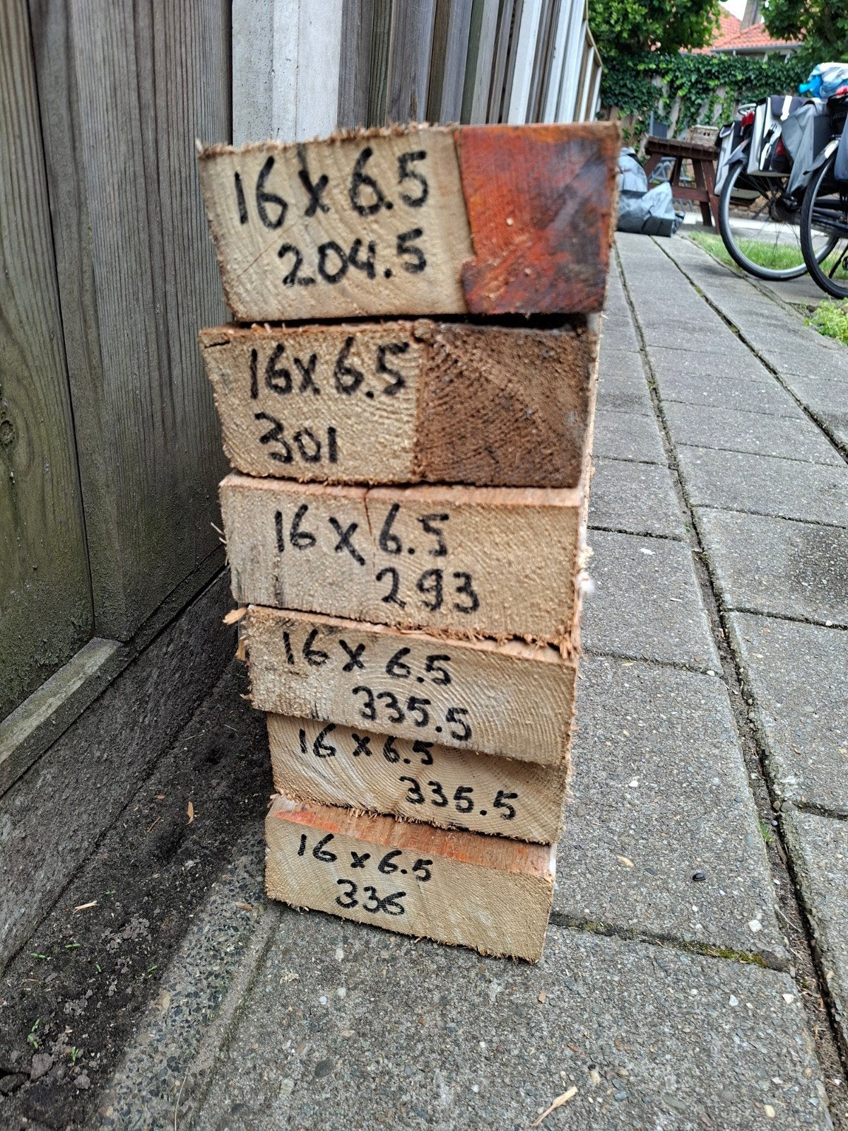 6st. Balk 160x65mm gebruikt ruw vuren, Ophalen, 250 cm of meer, Balken