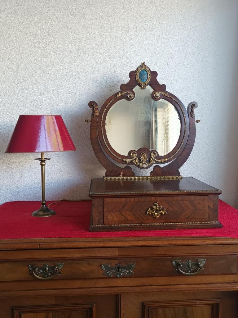 Antieke kapspiegel / schommelspiegel, Ophalen, Rechthoekig, Minder dan 50 cm