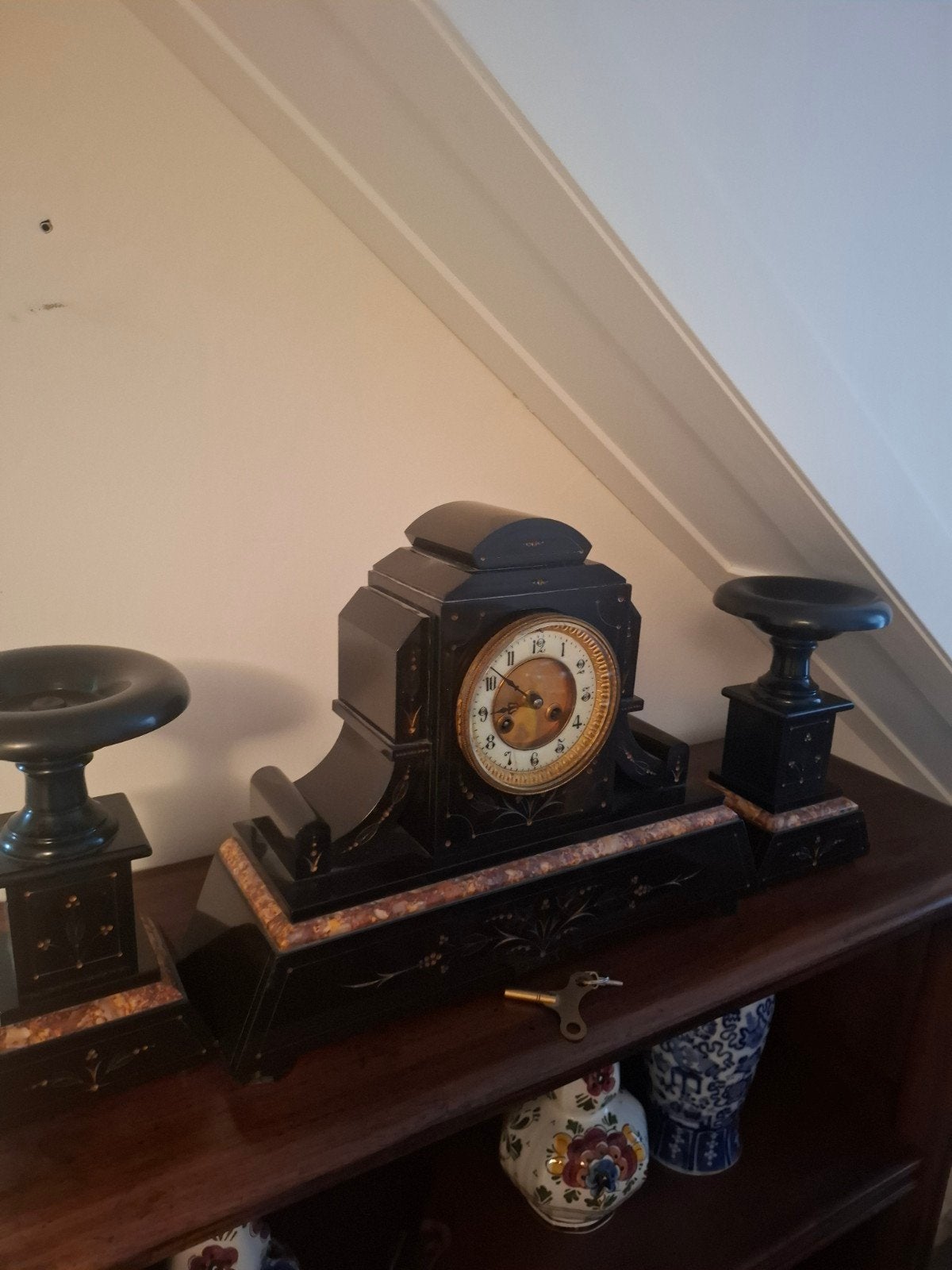 Antieke pendule met kandelaars - Zwart marmer, Ophalen