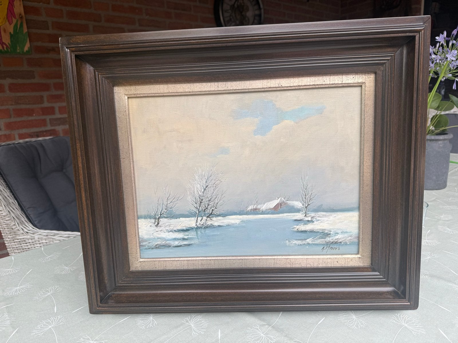 Schilderij Winterlandschap Gesigneerd door ik denk A.Maas, Ophalen, Doek, Realistisch, Gesigneerd