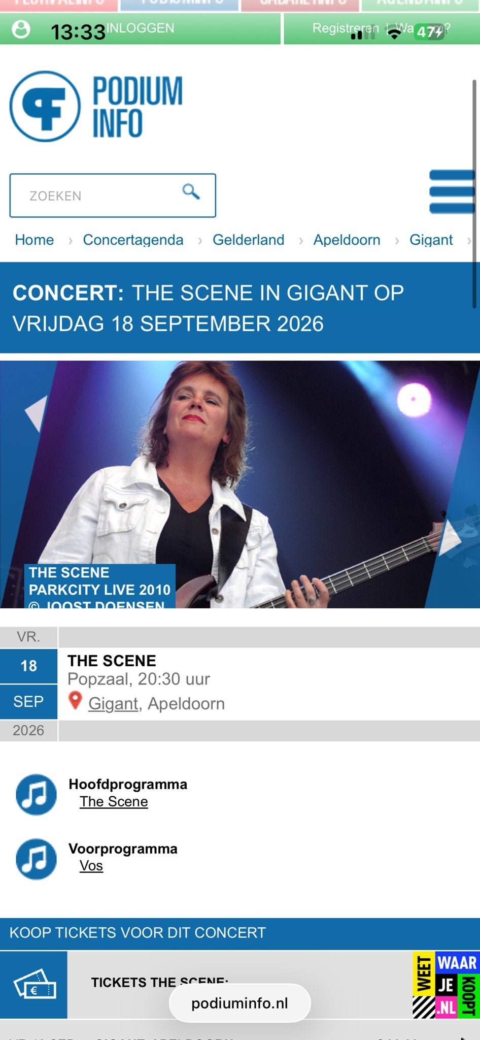 Kaartje , ticket The Scene , gigant apeldoorn. Vanavond