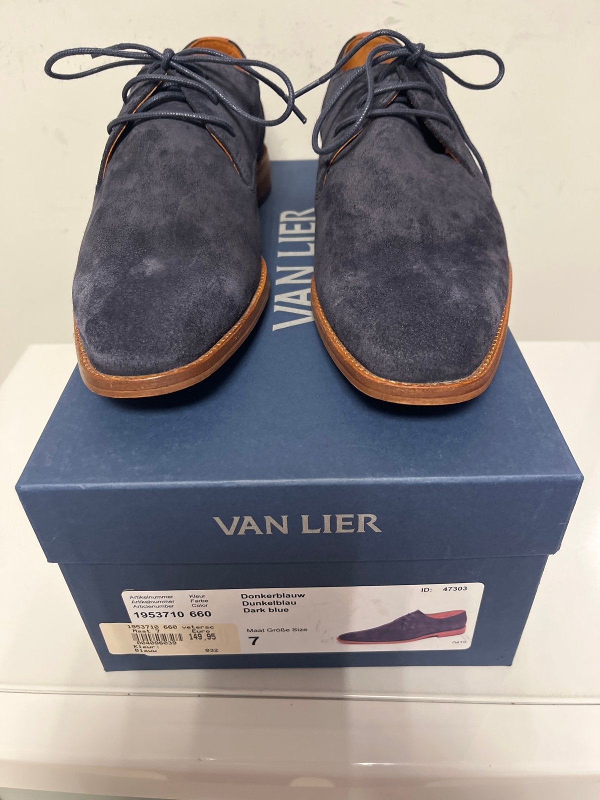 Van Lier veterschoenen - Donkerblauw suède - Maat 41, -, Blauw, Van Lier, -