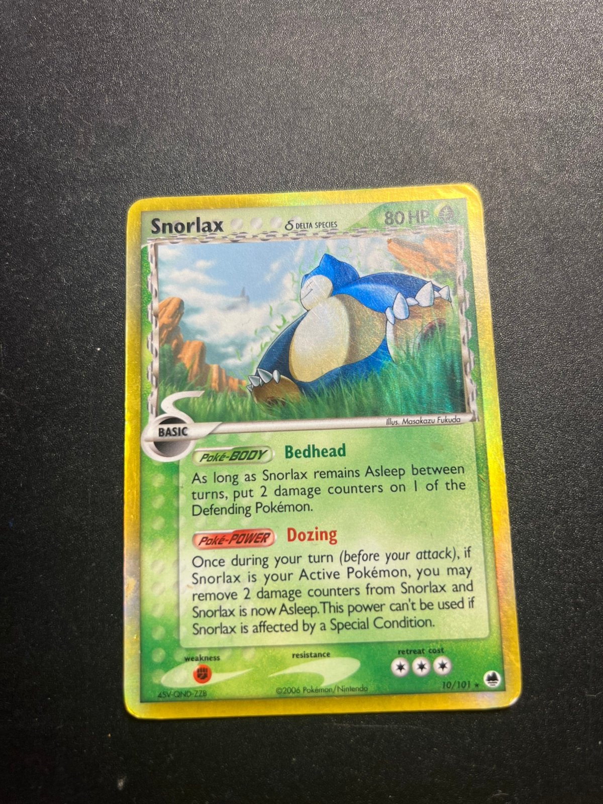 Snorlax holo 10/101 dragon frontiers pokemon kaart, Ophalen of Verzenden, Gebruikt, Losse kaart