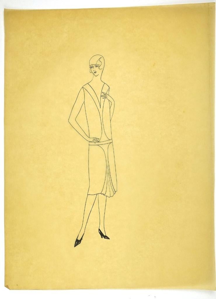 A310 Art Deco Modeontwerp Lijntekening (c. 40 x 29,5 cm), Antiek en Kunst, Kunst | Tekeningen en Foto's, Ophalen of Verzenden