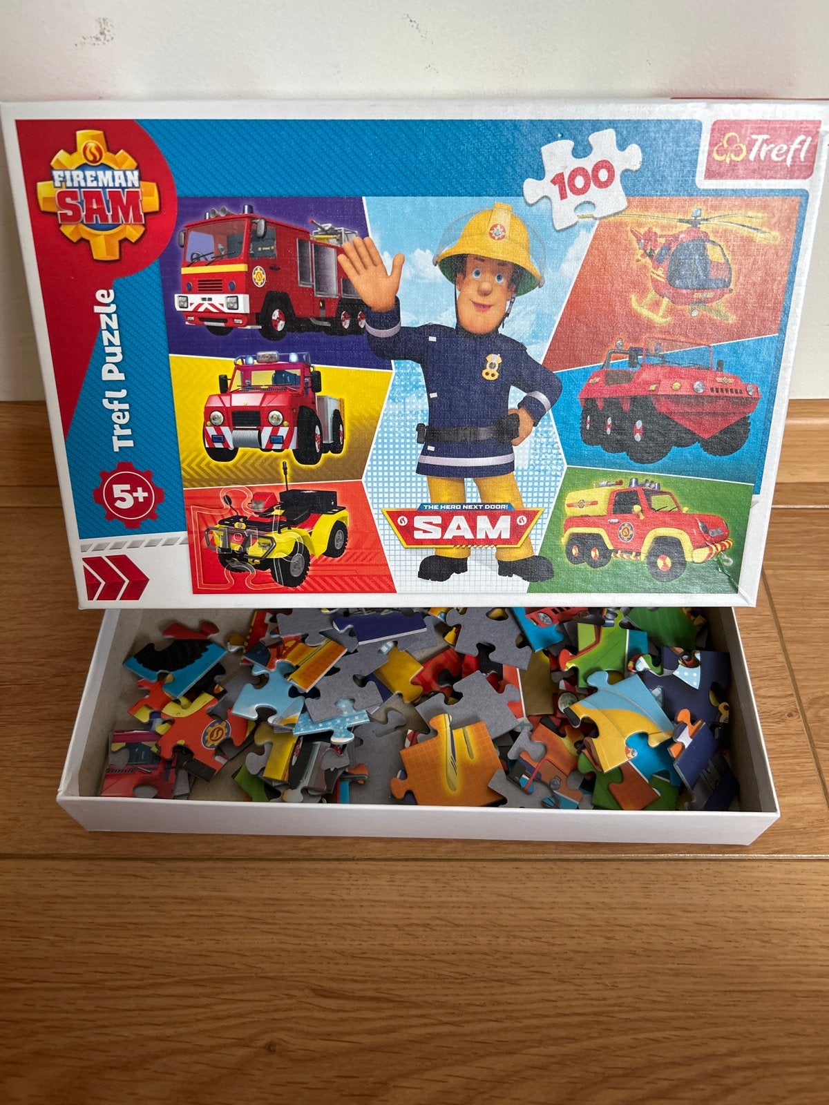 Brandweerman Sam Trefl Puzzel 100 stukjes, Ophalen of Verzenden, Meer dan 50 stukjes, Gebruikt, 6 jaar of ouder
