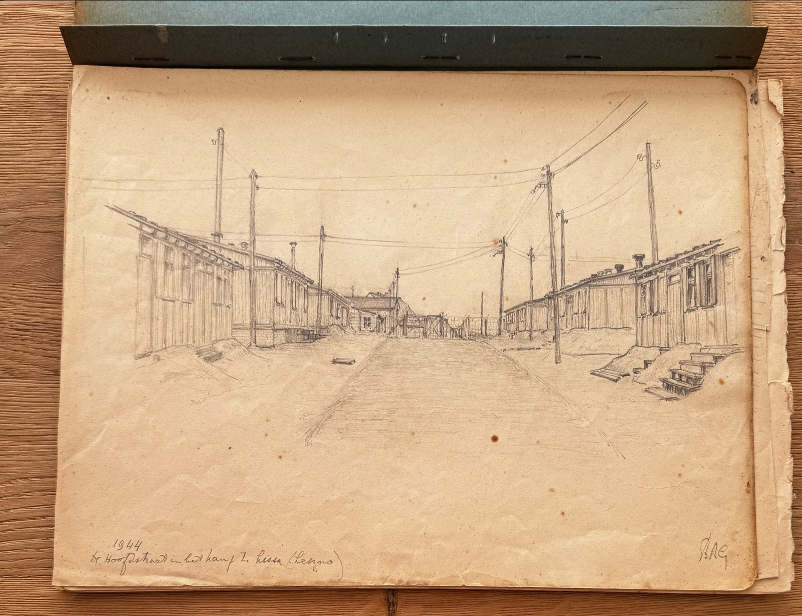 WWII 1944 7 Potloodtekeningen Kamp Lissa 35x27cm, Antiek en Kunst, Kunst | Tekeningen en Foto's, Ophalen of Verzenden, Tekening