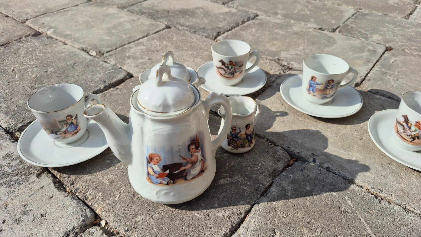 Antiek kinder theeserviesje met engeltjes decoratie, Antiek en Kunst, Ophalen of Verzenden
