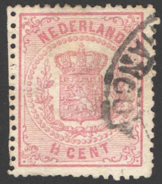 Nederland NVPH nr 16 gestempeld Rijkswapen 1869, Ophalen of Verzenden, T/m 1940, Gestempeld
