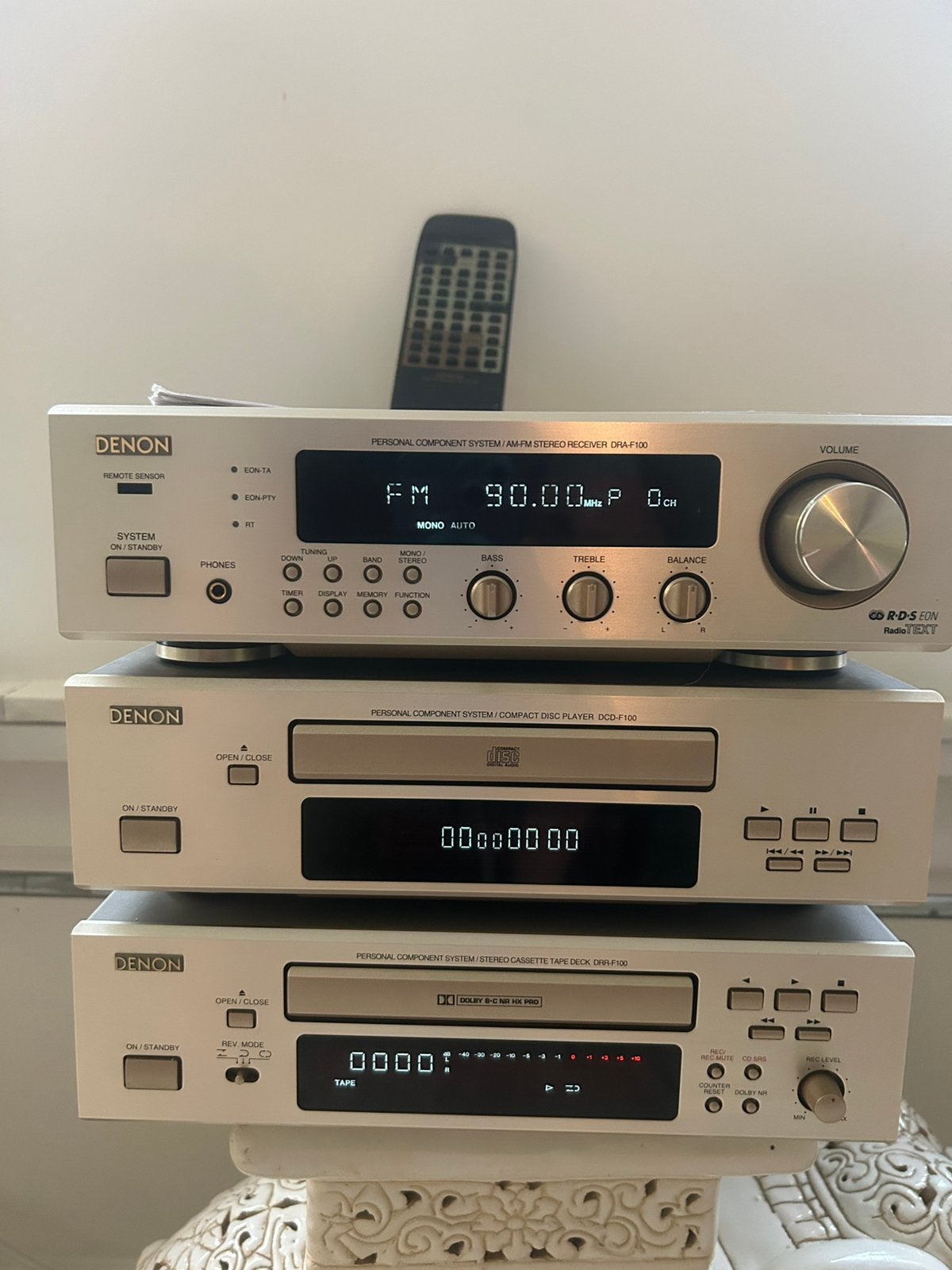 Zeer nette Denon DRA F100 set met CD én werkend cassettedeck, Tuner of Radio, Denon, Zo goed als nieuw, Losse componenten