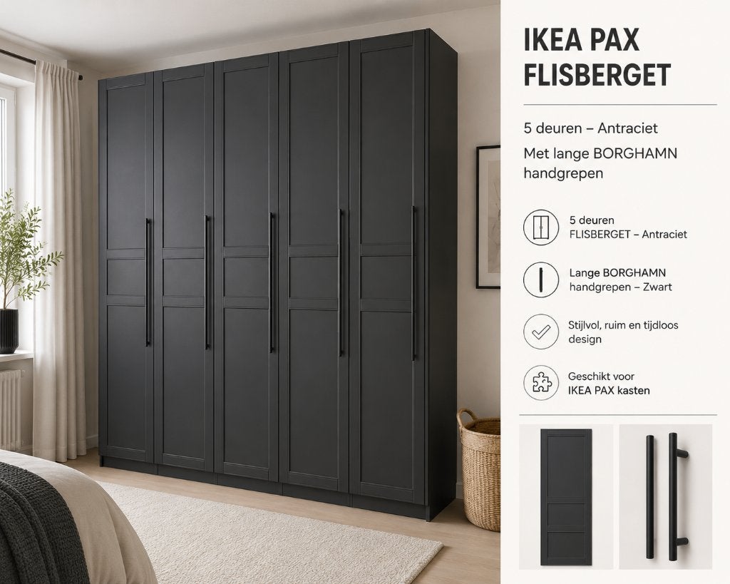 Ikea Pax deuren Flisberget antraciet 50 x 229 cm, Ophalen, 200 cm of meer, 50 tot 100 cm, Zo goed als nieuw