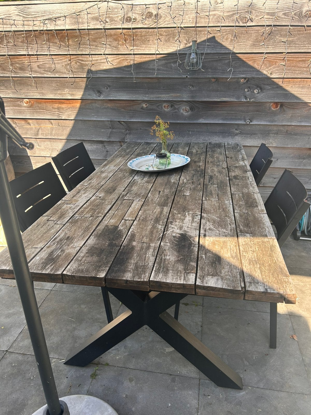 Tuinset met 4 stoelen, Ophalen, Gebruikt, Rechthoekig, Hout