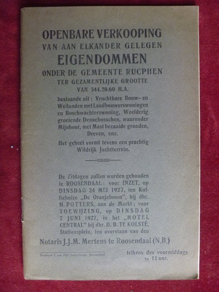Boekje openbare verkoop Rucphen. 1927. Heemkunde werkje., Ophalen of Verzenden, 20e eeuw of later, Gelezen