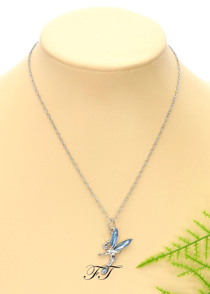Halsketting met Disney Tinkerbell met blauwe vleugels., Overige materialen, Verstelbaar, Blauw, Nieuw