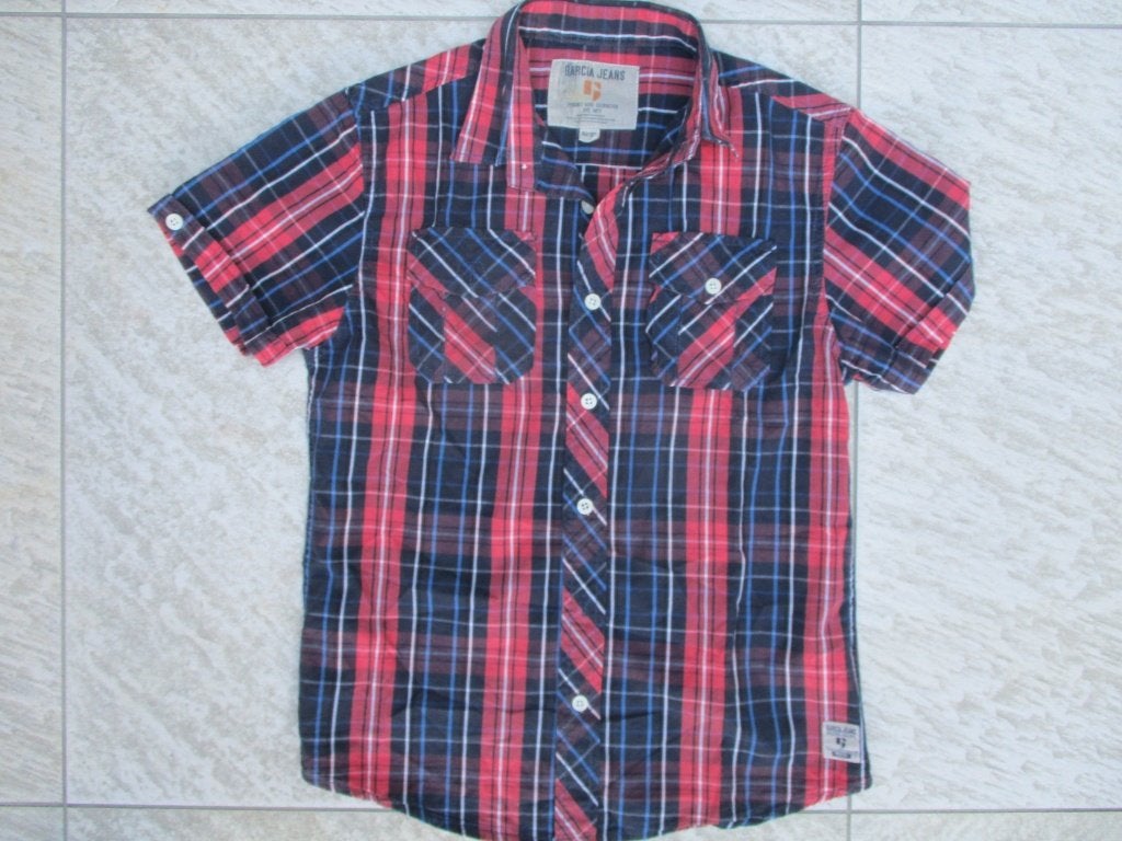 Garcia Jeans overhemd blauw / rood geruit maat 152, Overhemd of Blouse, Ophalen of Verzenden, Zo goed als nieuw, Garcia