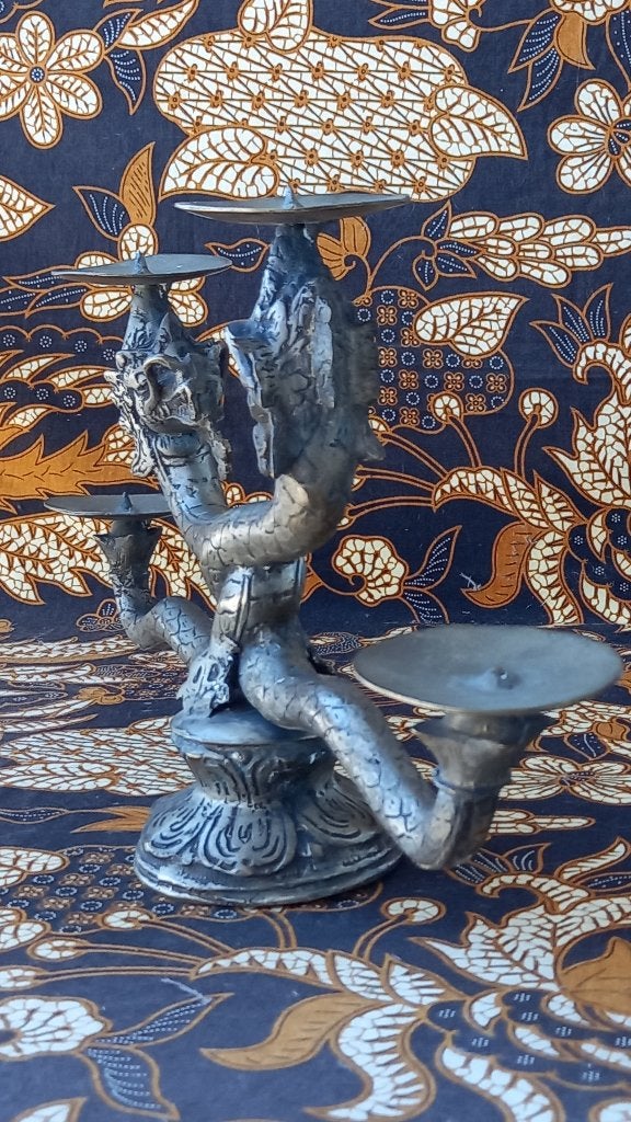 Oude Chinese vierlichts draken kandelaar van brons 41,5 cm., Antiek en Kunst, Zilver, Handgemaakt, Overige typen, Ophalen of Verzenden