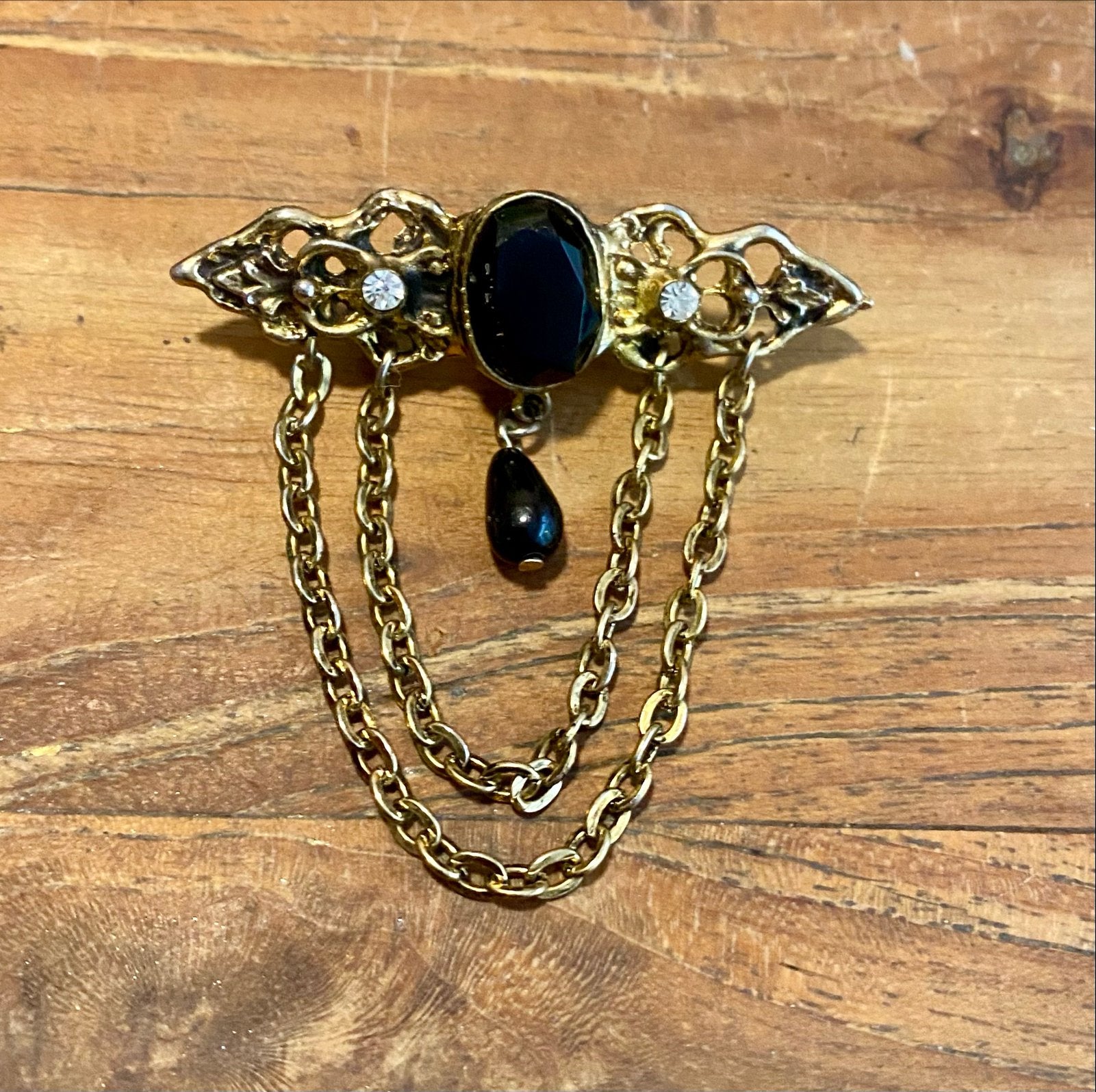 Vintage Victoriaanse Broche Goudkleurig met Opaal & Zirconia, Overige materialen, 4 tot 7 cm, Gebruikt, Ophalen of Verzenden