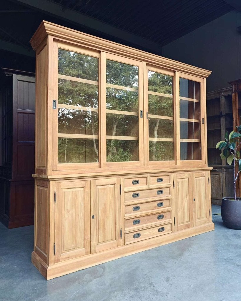 Brede teakhouten winkelkast | Vitrinekast | Teak #4899, Gebruikt, -, 200 cm of meer, -