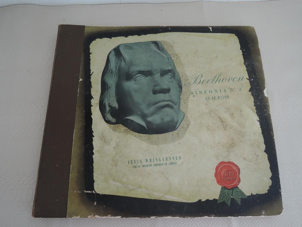 Ouderwetse platenmap Beethoven Sinfonia No. 2 met 4 platen, Kamermuziek, Overige formaten, Ophalen of Verzenden, Zo goed als nieuw