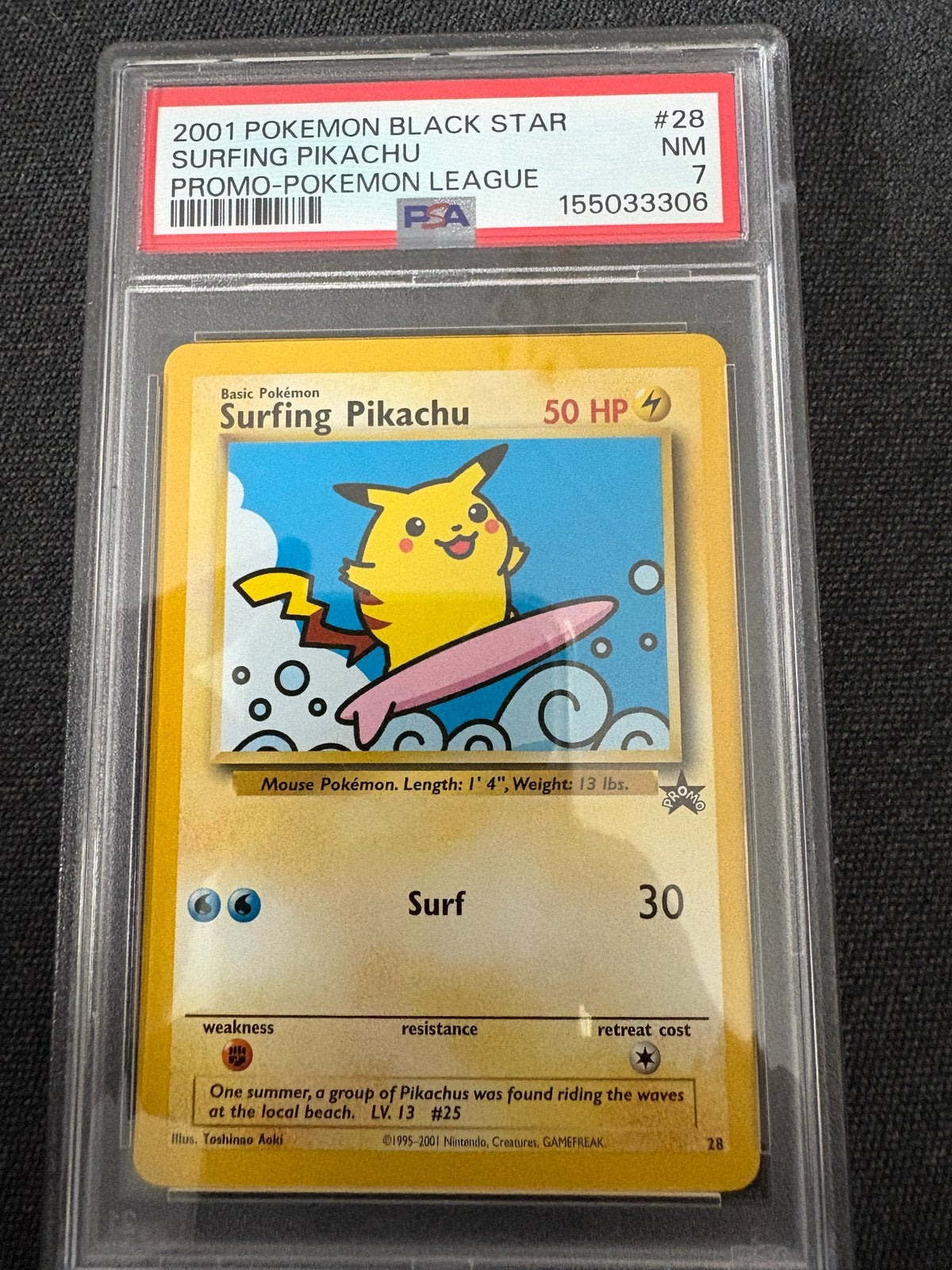 2001 Pokémon Black Star Surfing Pikachu Promo PSA 7, Ophalen of Verzenden, Zo goed als nieuw, Losse kaart