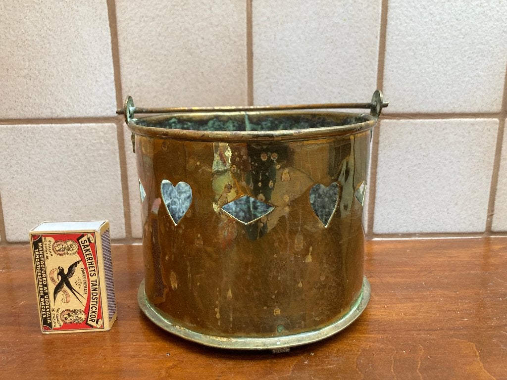 antiek koper brons bloempotje potje pot met hartjes & ruiten, Antiek en Kunst, Antiek | Koper en Brons, Ophalen of Verzenden