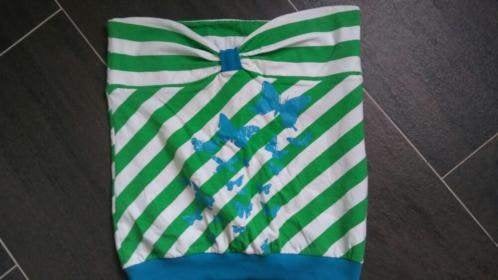Strapless top gestreept groen/wit/blauw mt 42, Maat 38/40 (M), Blauw, Ophalen of Verzenden, Zo goed als nieuw