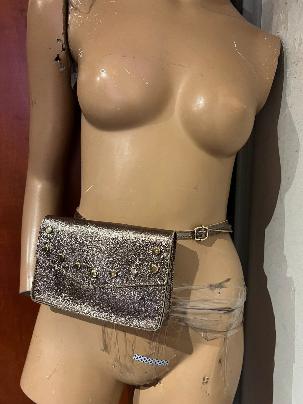 Made in ITALY tasje /riem echt leer goudkleurig, G, Overige kleuren, G, Overige typen