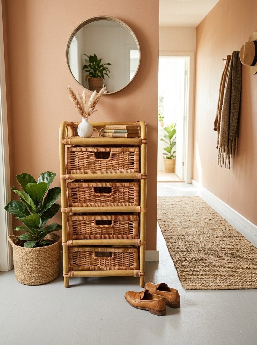 Vintage Rotan Ladekastje Boho Jaren 70, Huis en Inrichting, Ophalen, Minder dan 50 cm, Zo goed als nieuw, Minder dan 100 cm