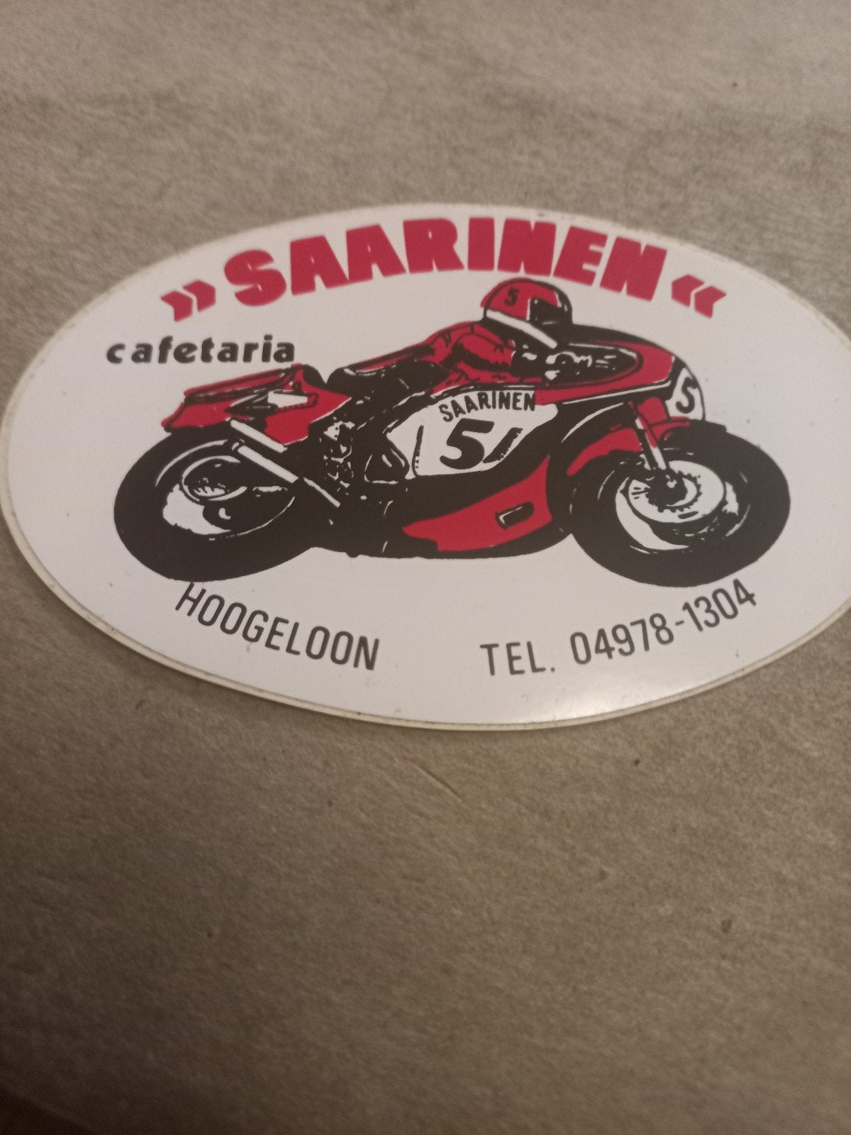 Vintage Saarinen Cafetaria Hoogeloon Motorsticker, Ophalen of Verzenden, Gebruikt