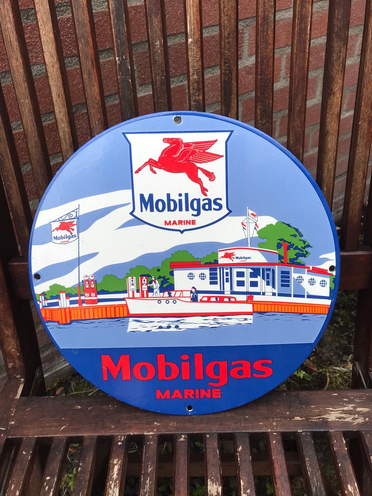 Mobiloil emaille reclamebord, Ophalen of Verzenden, Zo goed als nieuw, Reclamebord