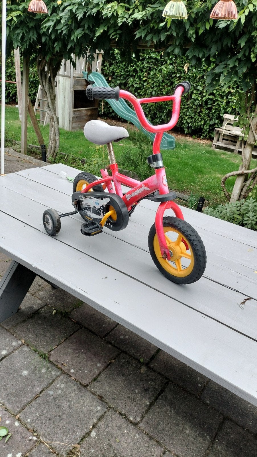 Roze kinderfiets met zijwieltjes - Gebruikt, Ophalen, Terugtraprem, Zijwieltjes, Gebruikt