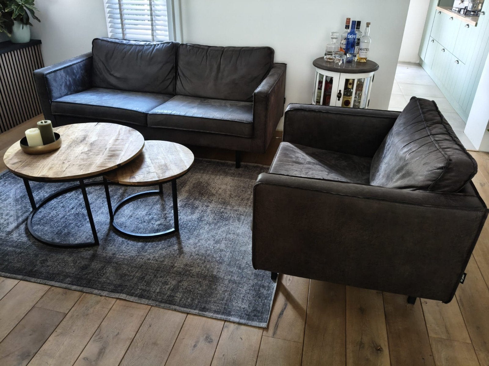 Complete set bankstel bank en loveseat, Ophalen, Zo goed als nieuw, Leer