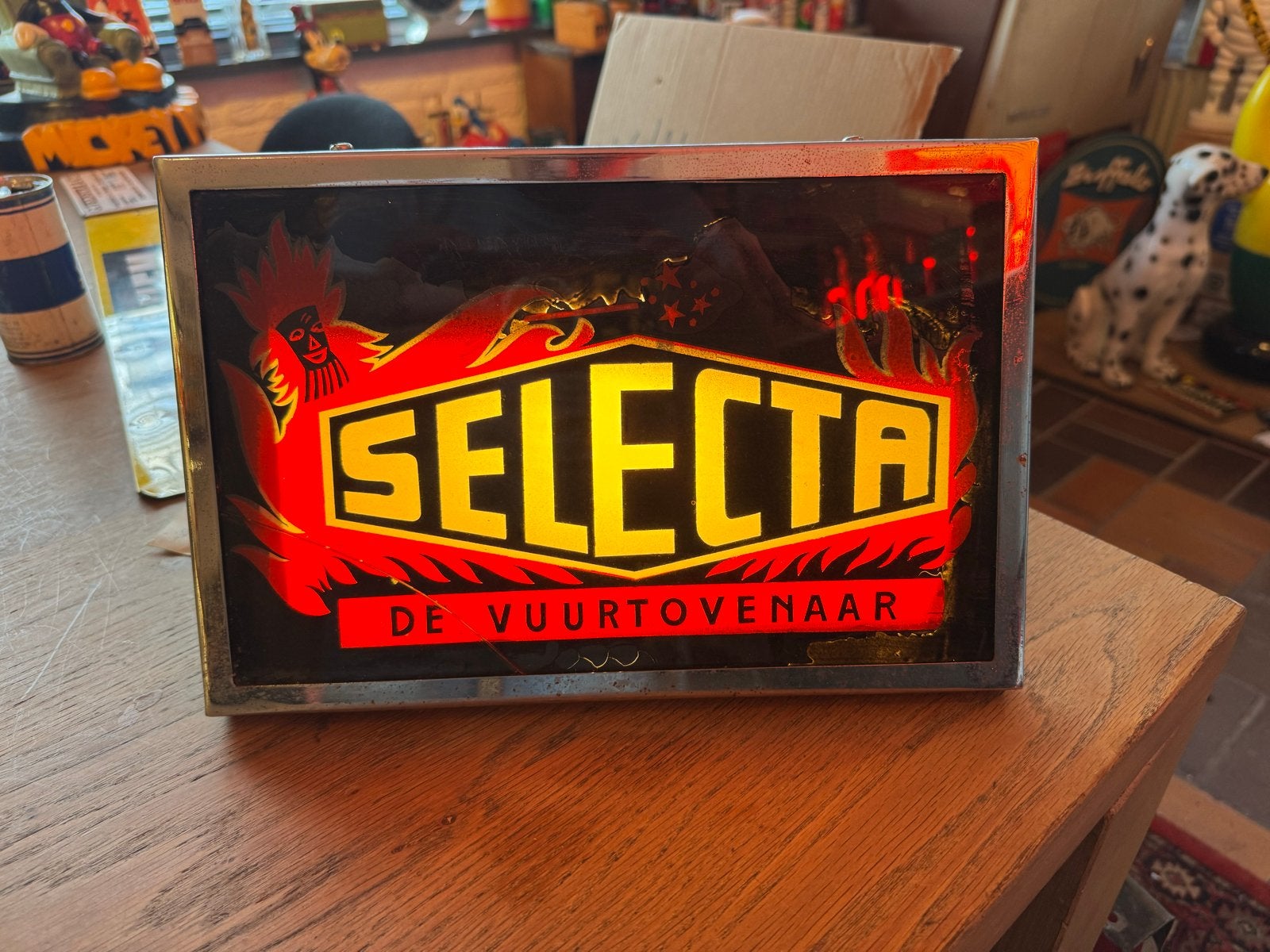 Vintage Selecta De Vuurtovenaar Lichtbak Reclamebord, Gebruikt, ., Lichtbak of (neon) lamp, Ophalen of Verzenden