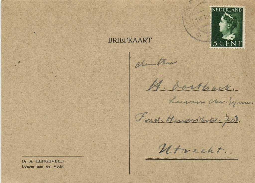Dr. A. Hengeveld, Loenen aan de Vecht - 03.1946 - briefkaart, Ophalen of Verzenden, Briefkaart