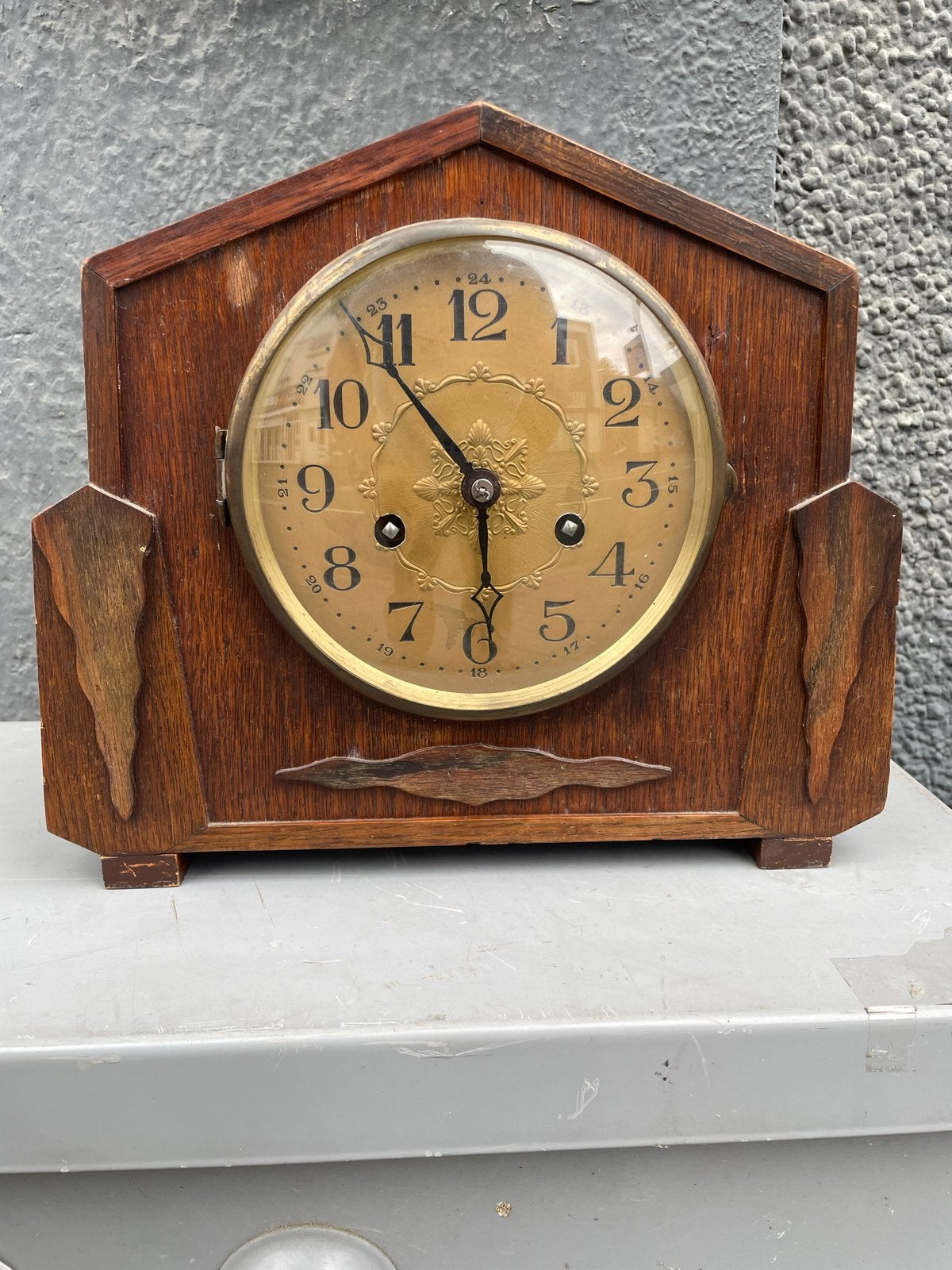 Amsterdamse School Houten Klok - Junghans Uurwerk, Ophalen of Verzenden