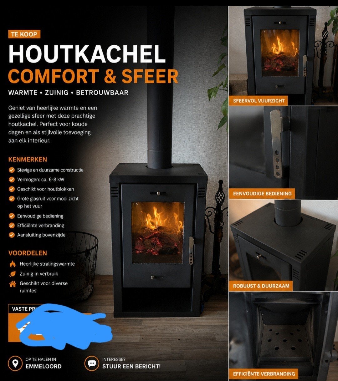 Houtkachel Comfort & Sfeer - Warmte, Zuinig, Betrouwbaar, Gebruikt, Houtkachel, Ophalen of Verzenden, Vrijstaand