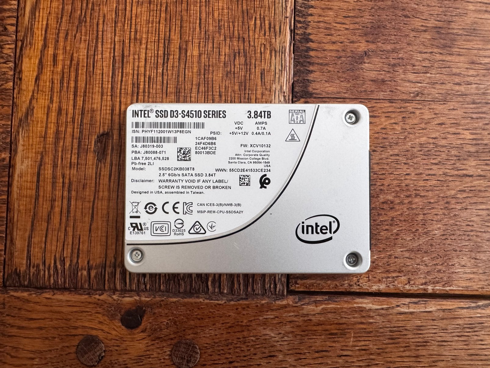 Intel D3-S4510 4TB SSD - sata - TLC geheugen, Computers en Software, Verzenden, Zo goed als nieuw, Desktop