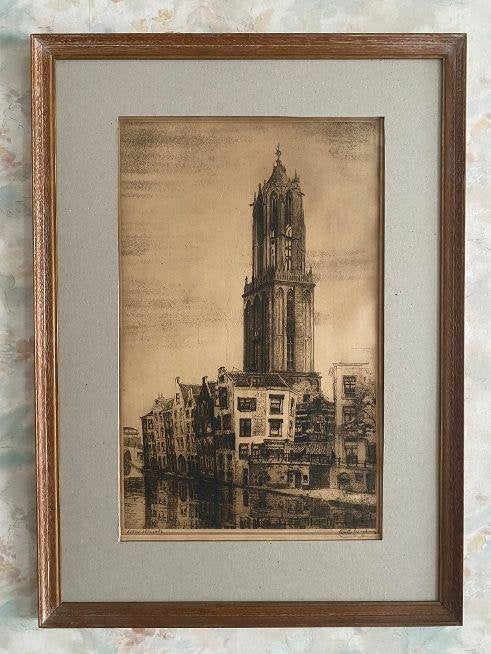 Ets  ,  Dom   Utrecht, Antiek en Kunst, Ophalen of Verzenden, Stadsgezicht, Ets