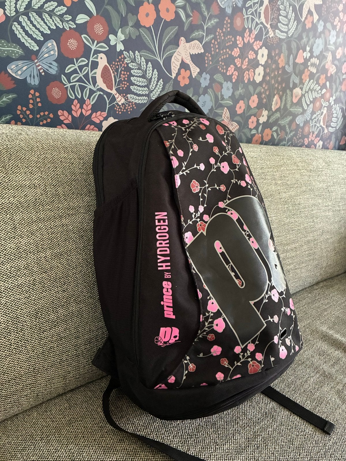 Tennisrugzak Prince by Hydrogen Zwart met Roze Bloemen, Sieraden, Tassen en Uiterlijk, Tassen | Rugtassen, 40 cm of meer, Zo goed als nieuw