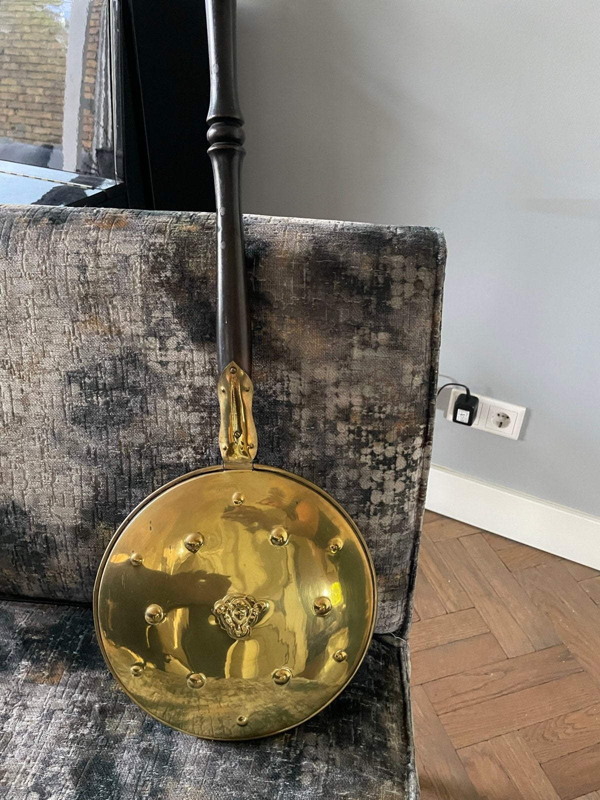 Antieke Koperen Beddenpan met Houten Handvat, Ophalen, Koper