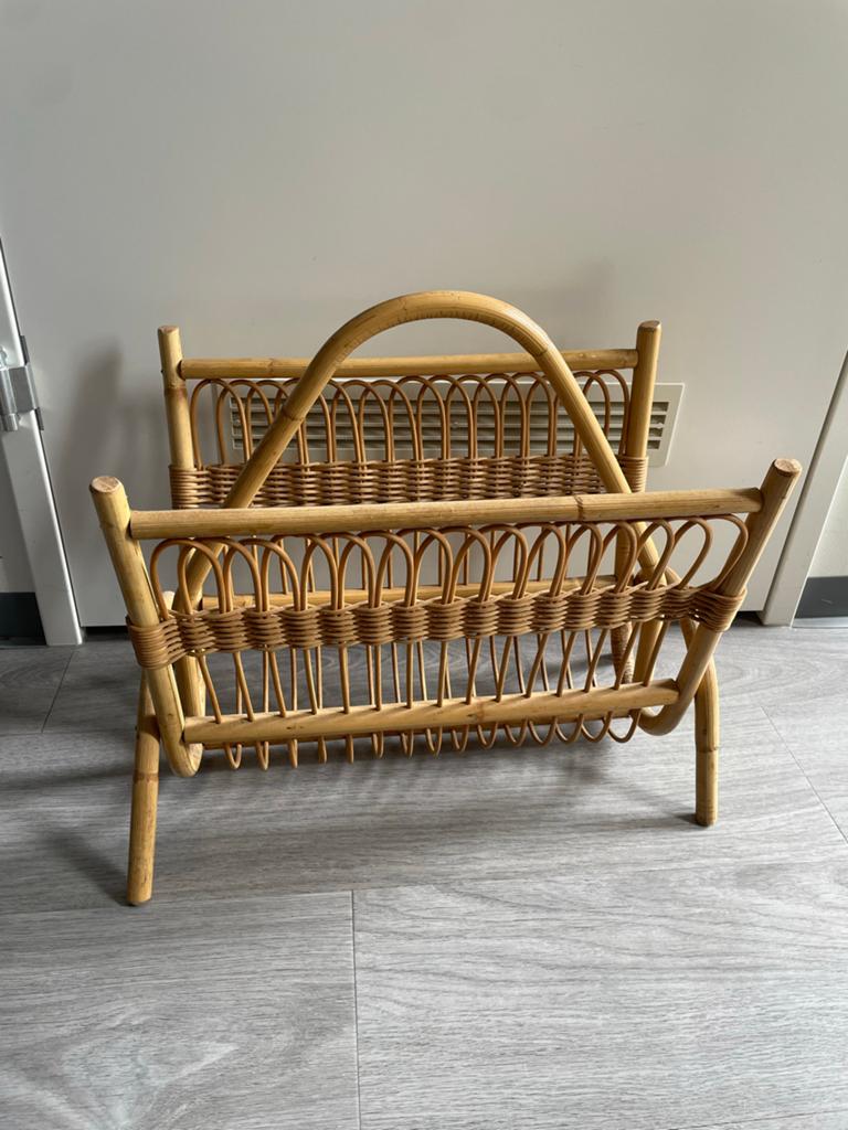 Vintage rotan bamboe tijdschriftenhouder, Huis en Inrichting, Ophalen, Gebruikt