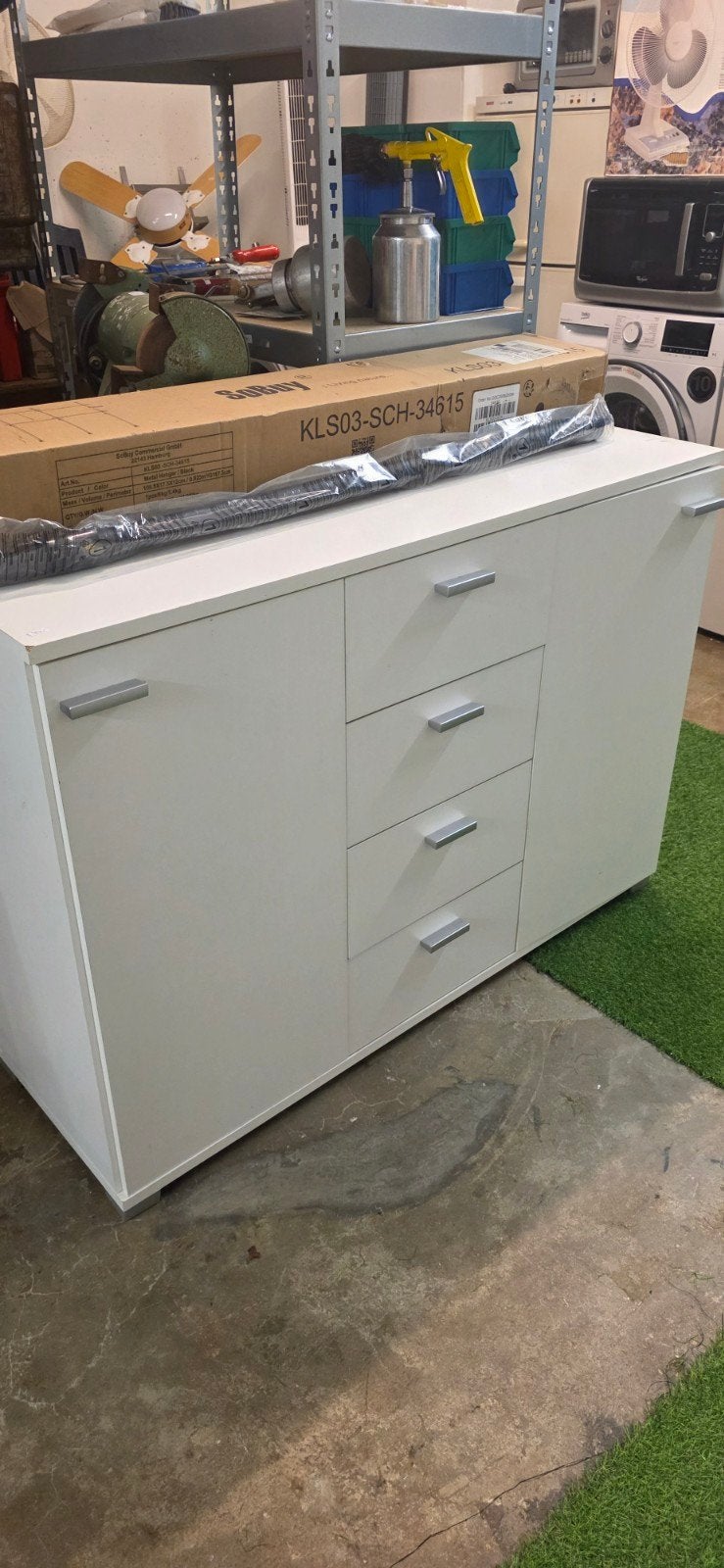 Wit dressoir met lades en deuren, Huis en Inrichting, Kasten | Dressoirs, Ophalen, Gebruikt, 100 tot 150 cm, Modern
