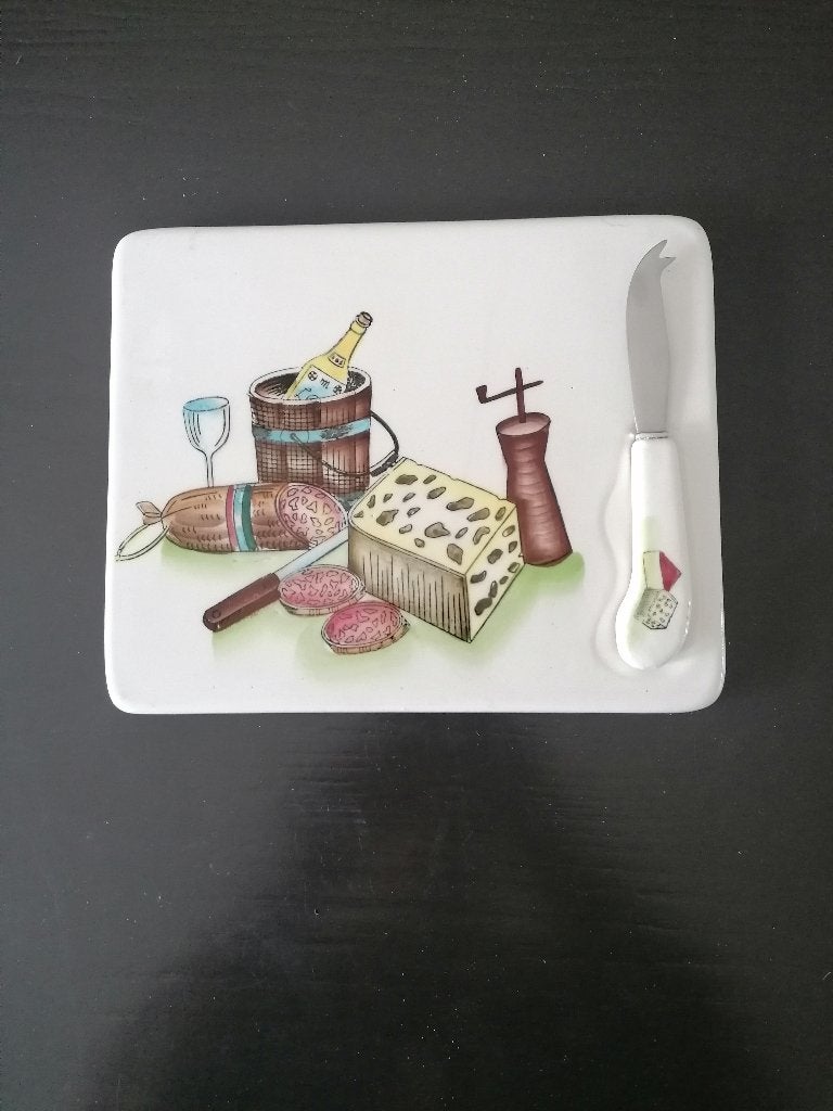 frans brocante keramieke kaasplank met kaas mes izgst, Antiek en Kunst, Ophalen of Verzenden