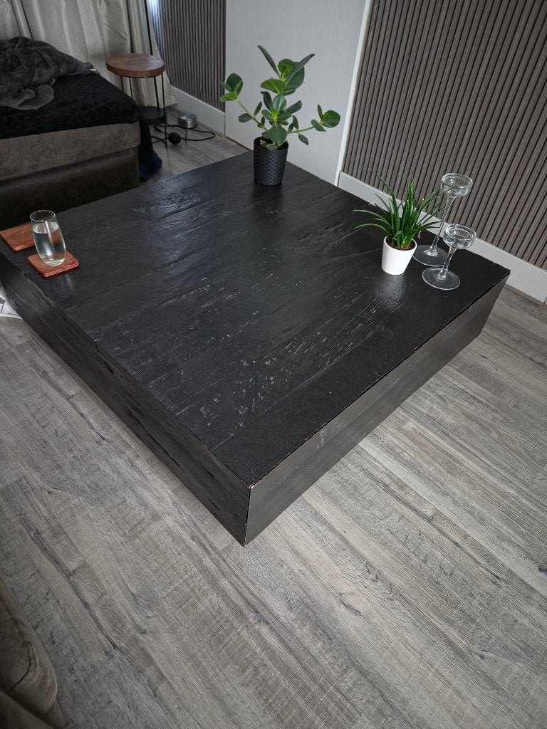 Antiek Eiken Salontafel 110x110 cm, Ophalen, Gebruikt, 5 – 50, 100 tot 150 cm