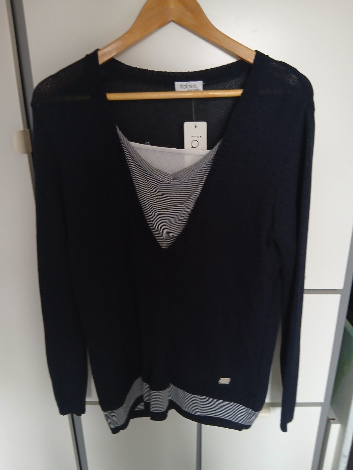 Faber trui met V-hals en streepdetail - Maat 40, Maat 38/40 (M), Blauw, Nieuw, Ophalen of Verzenden