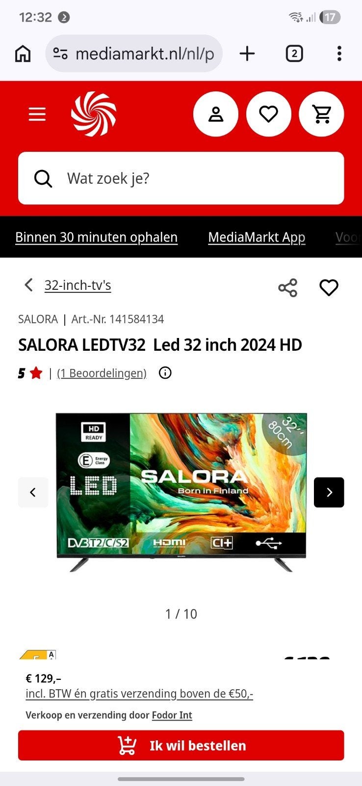 Soliha LED TV 32 inch - Zo goed als nieuw, Audio, Tv en Foto, Televisies, LED, 50 Hz, HD Ready (720p), Zo goed als nieuw