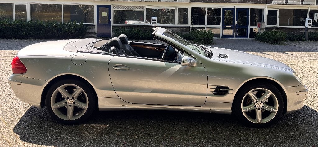 SL500 2004, R230 Silvergrijs, Auto's, Automaat, Zwart, Cabriolet, Leder