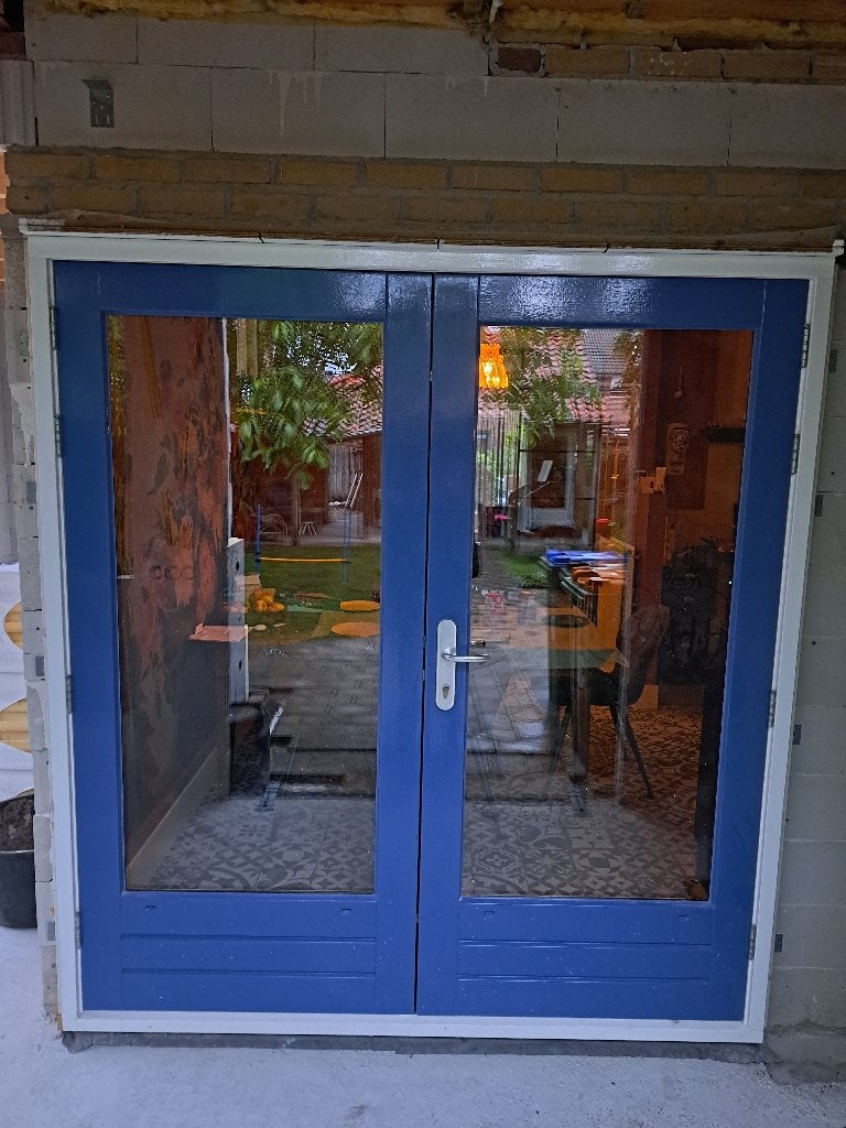 hardhouten kozijn met dubbele deur, Doe-het-zelf en Verbouw, Kozijnen en Schuifpuien, Ophalen, Gebruikt, Deurkozijn, 150 tot 225 cm